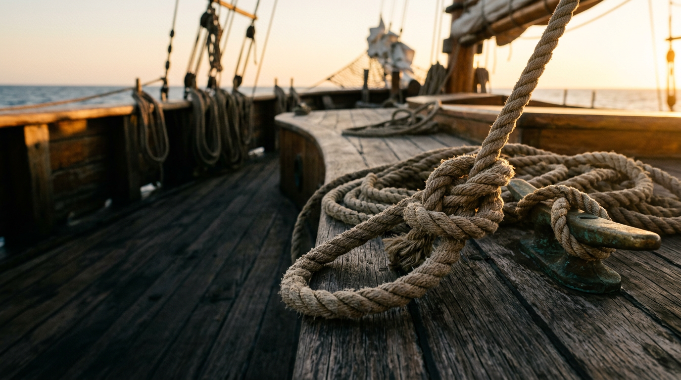 Coils of rope tied in assorted knots